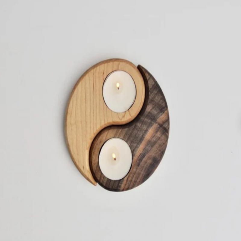Yin & Yang Ahşap Tealight Mumluk - İki Parça-1599